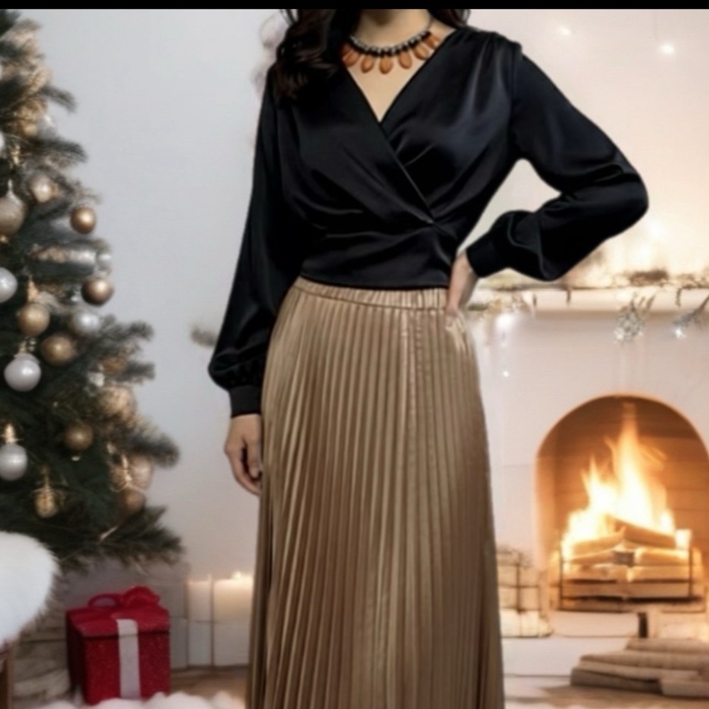 Renee C. Black Satin Wrap Blouse